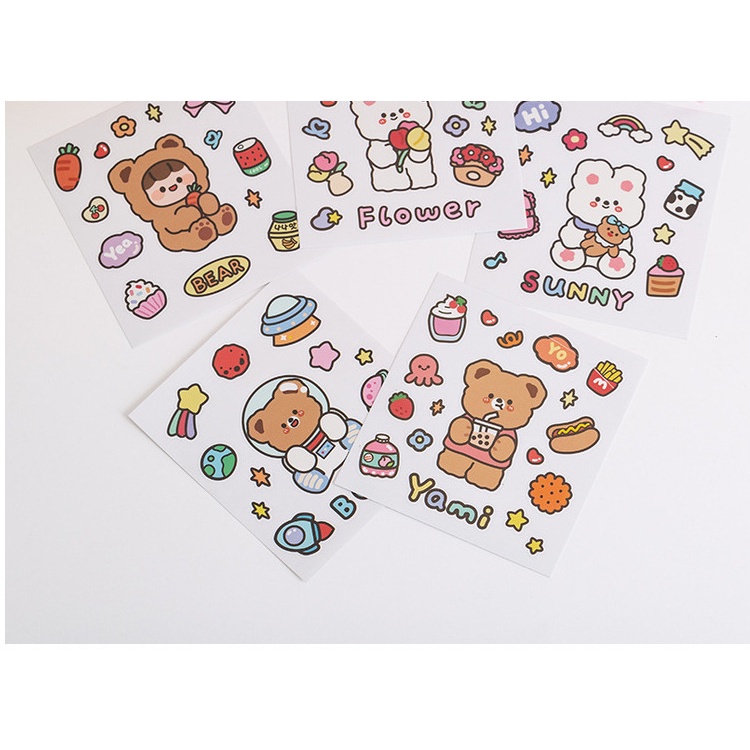 Miếng Dán Hình Trang Trí Cốc Nước Họa Tiết Chú Gấu / Thỏ Dễ Thương