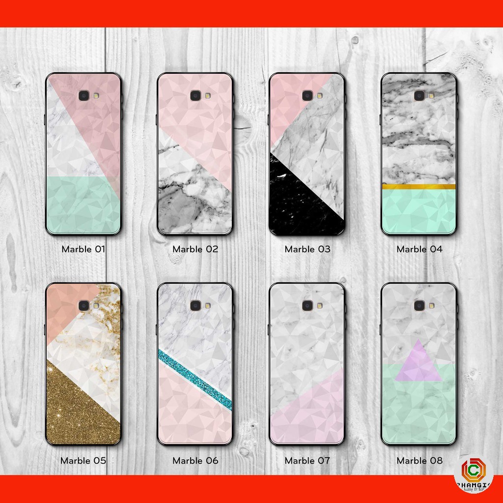 Ốp kính Samsung A9 2018 A50 J4 core J4 plus mặt lưng ép cường lực dẻo chống bể in nhiều mẫu đá hoa cương sắc nét