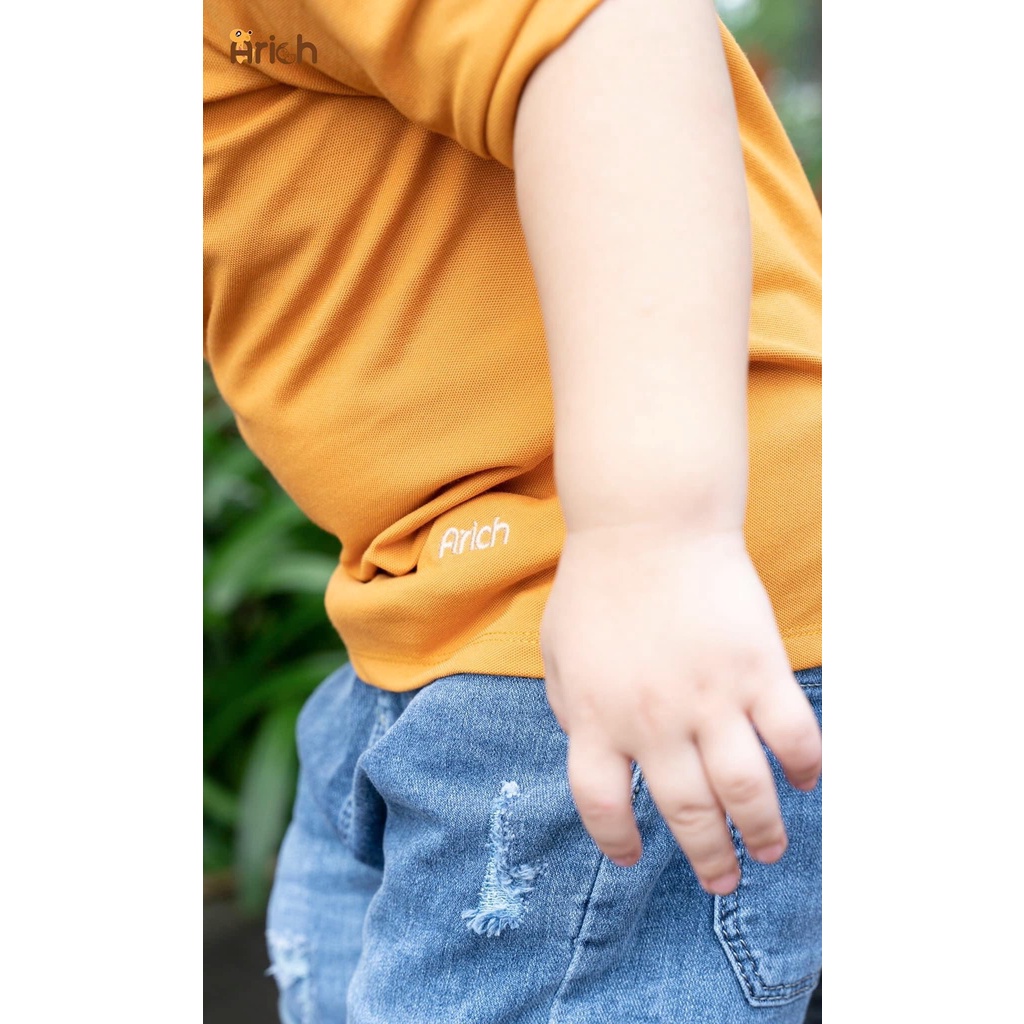 Áo polo trẻ em Arich vải cotton spandenx cao cấp, áo phông dệt mắt chim thoáng khí, siêu thấm hút và chống nhăn tự nhiên