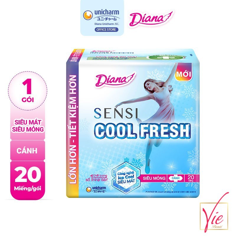 BVS Diana Cool Fresh Siêu Mỏng Cánh - Băng Vệ Sinh Diana SenSi Cool Fresh Siêu Mỏng Cánh 8 Miếng/Gói Và 20 Miếng/Gói