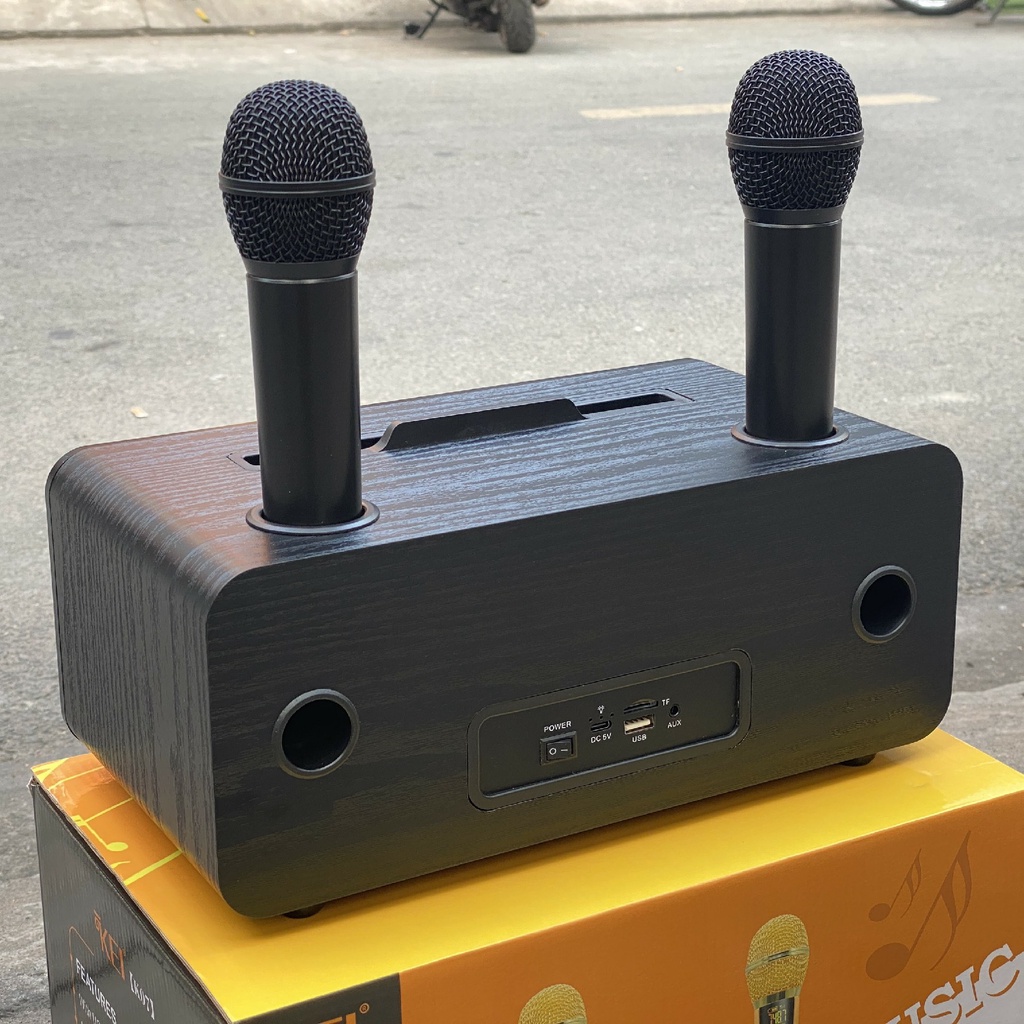 Loa karaoke bluetooth KEI K07 - Tặng kèm 2 micro không dây có màn hình LCD - Sạc pin cho micro ngay trên loa