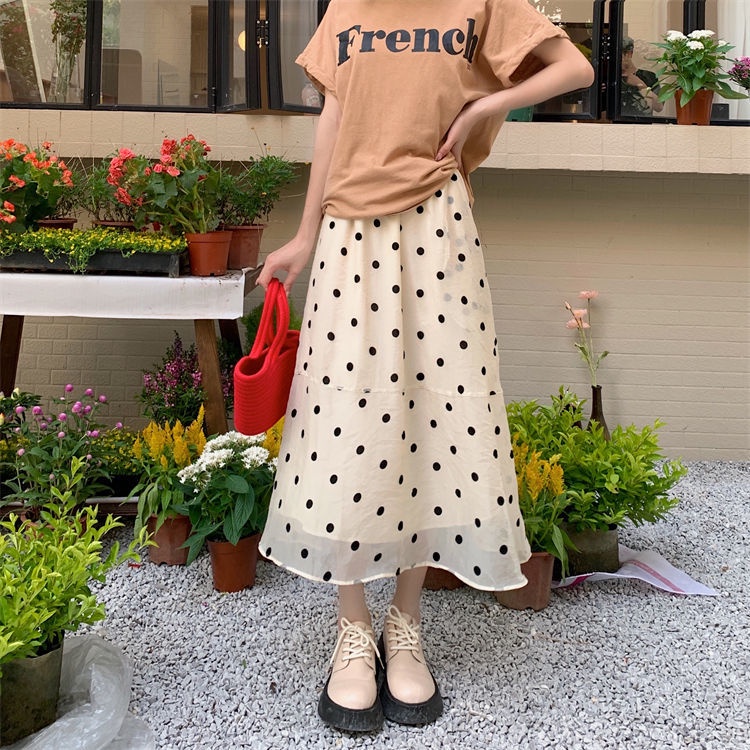 Chân Váy Dài Lưng Cao Dáng Rộng Họa Tiết Chấm Bi Thời Trang Mùa Hè Hàng Mới