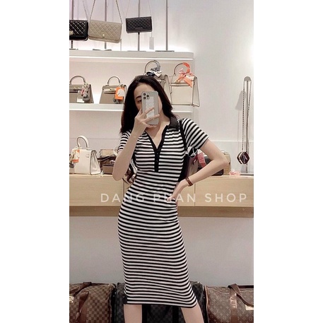 ĐẦM BODY SỌC CỔ TRỤ THUN GÂN- KÈM CHẤT VẢI
