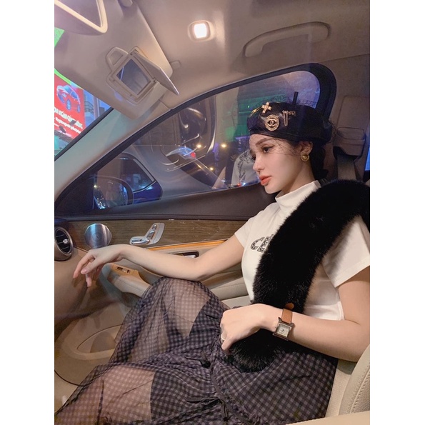 Mũ nồi da phối lưới cài 3 tap cho nữ