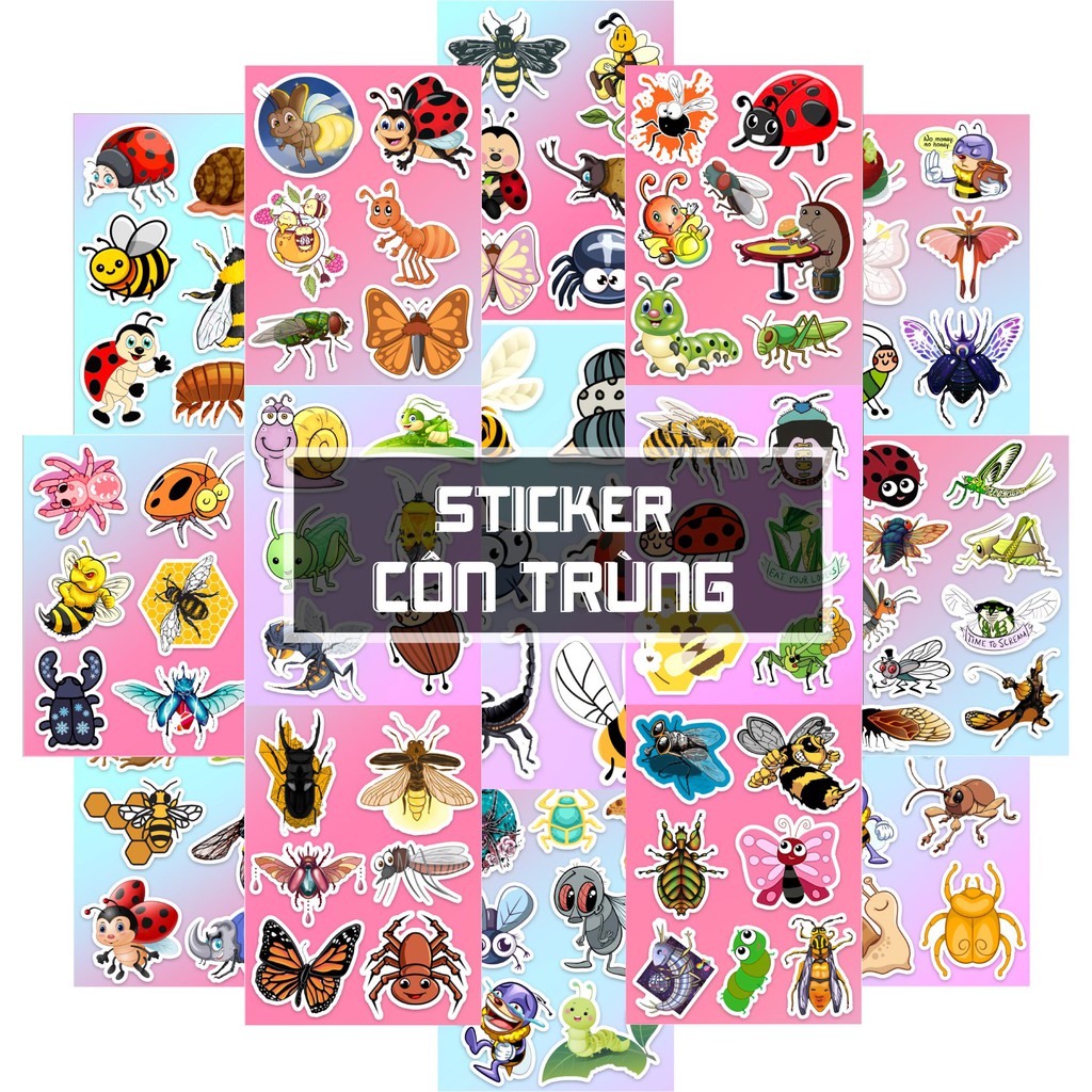 Sticker Chủ Đề Côn Trùng Dễ Thương | STK71 | Hình Dán Sticker Trang Trí Mũ Bảo Hiểm Sổ Tay Bình Nước Bình Sữa