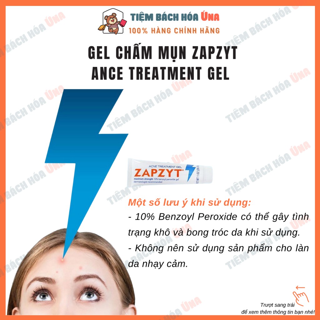 Kem giảm mụn, chấm mụn Zapzyt Acne Treatment Gel 10% Benzoyl Peroxide 1oz (28,25gr)