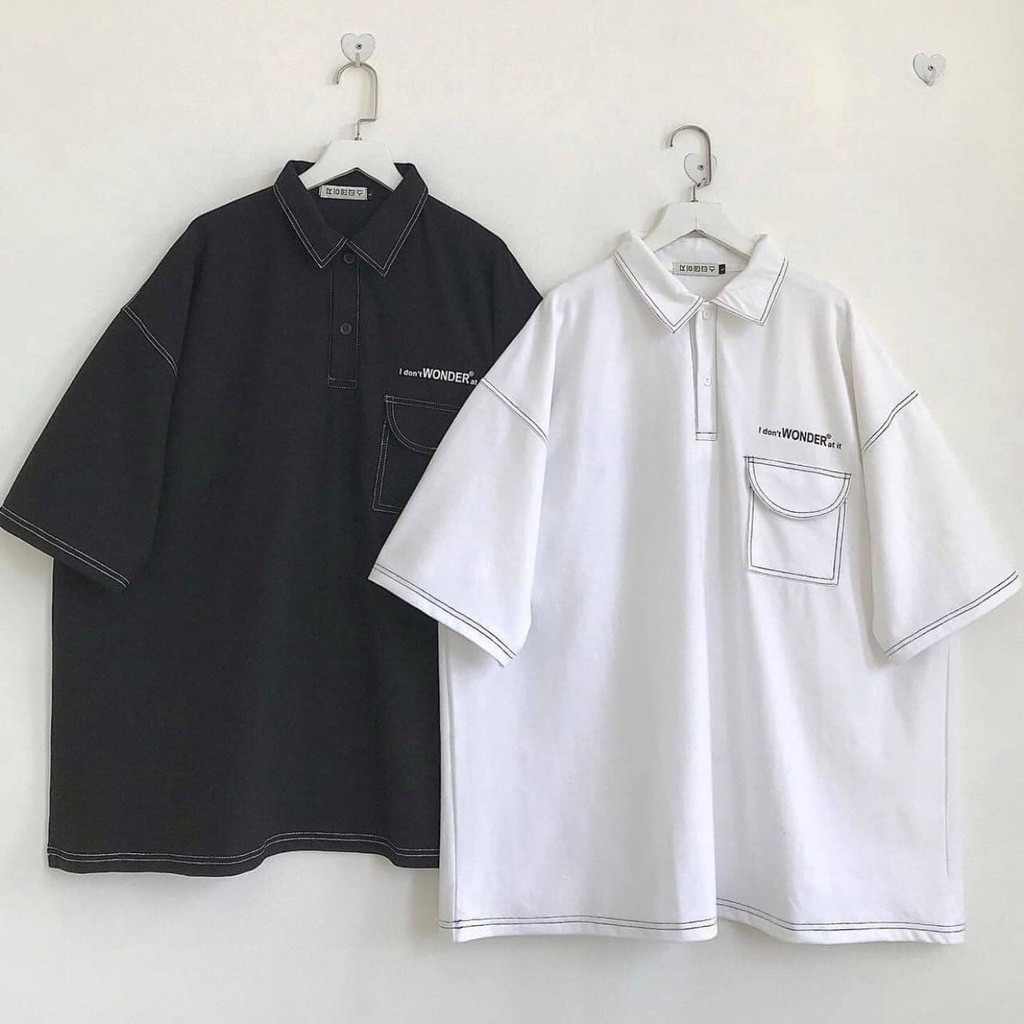 Áo thun polo ngắn tay chỉ nổi unisex form rộng nam/nữ mặc được cực đẹp  (kèm video/ảnh thật)