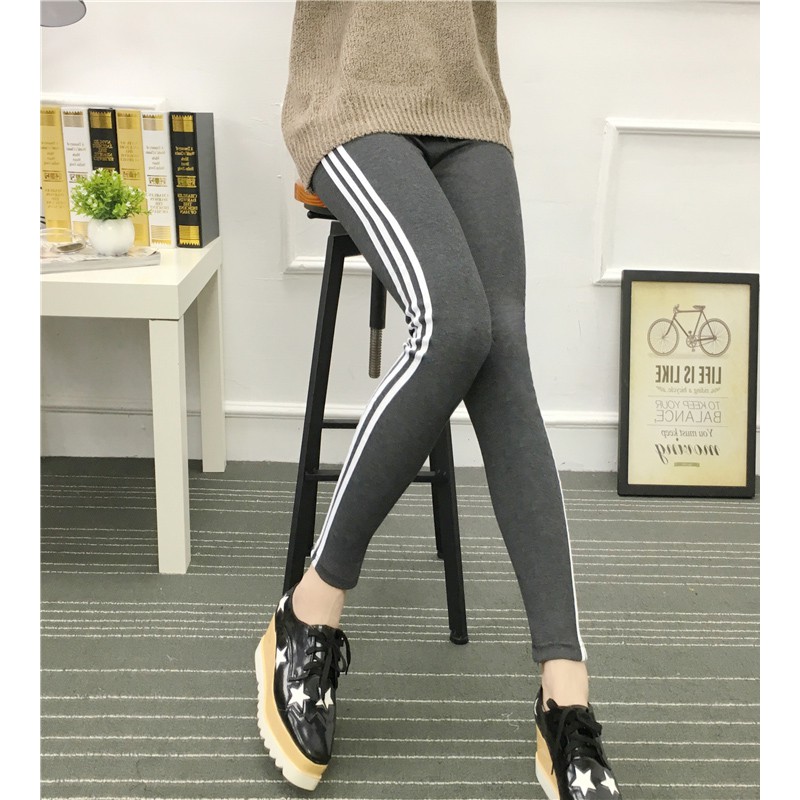 Quần legging nữ ôm body lưng cao 3 sọc, quần tập gym tôn dáng phong cách ulzzang