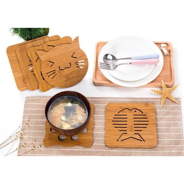 Combo 2 Lót Nồi Gỗ Hình Mèo ( ngẫu nhiên)