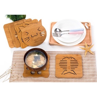 Combo 2 lót nồi gỗ hình mèo
