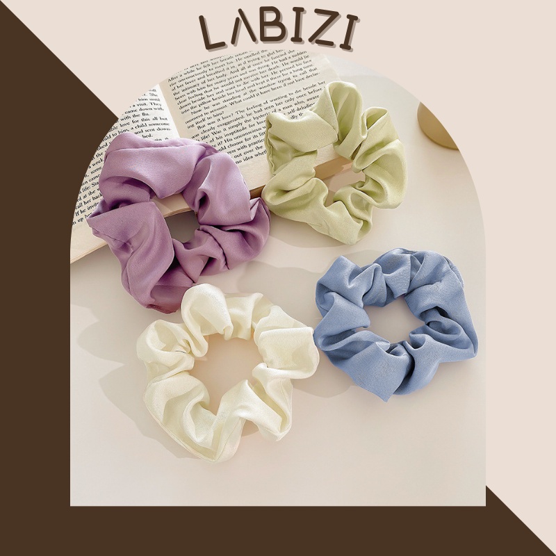 Dây buộc tóc scrunchies vải trơn phong cách hàn quốc, dây chun cột tóc màu xanh, hồng, kem, đỏ LABIZI BT09