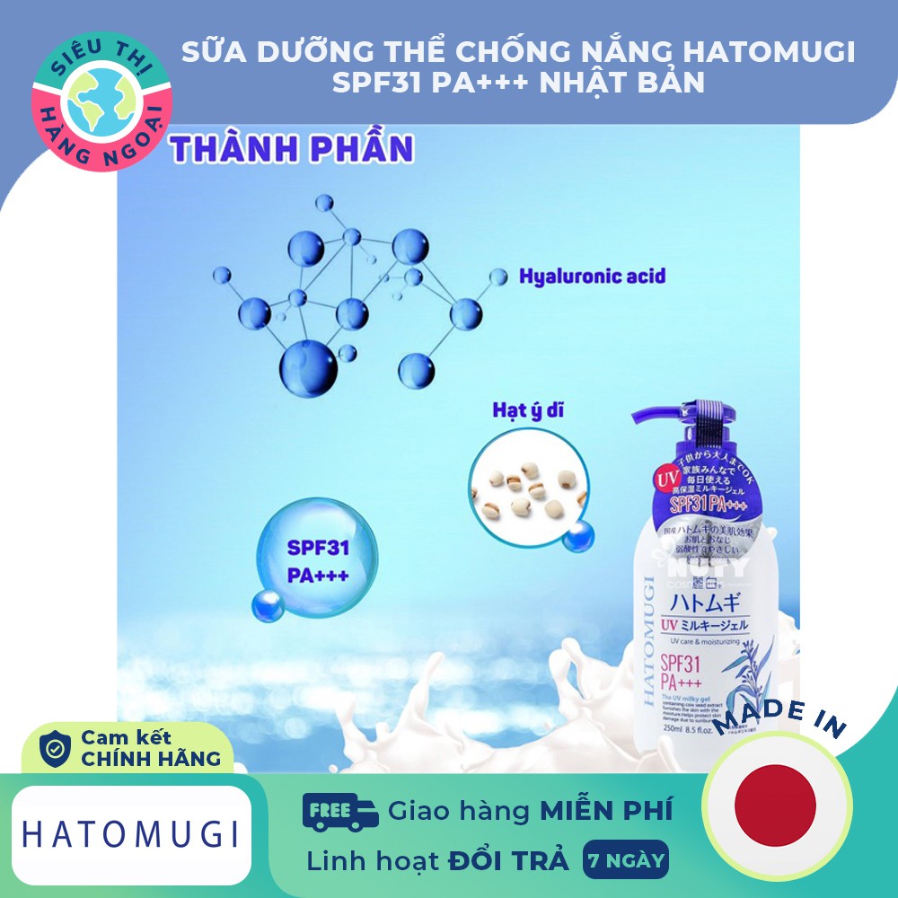 Sữa dưỡng thể chống nắng Hatomugi SPF31 PA+++[giúp chống lại tác hại của tia UV, ngăn ngừa nám, tàn nhang]