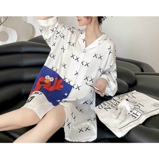 Váy ngủ lụa sơ mi gấu lớn miemmoc chuẩn hàng lụa warm qccc - hàng có sẵn