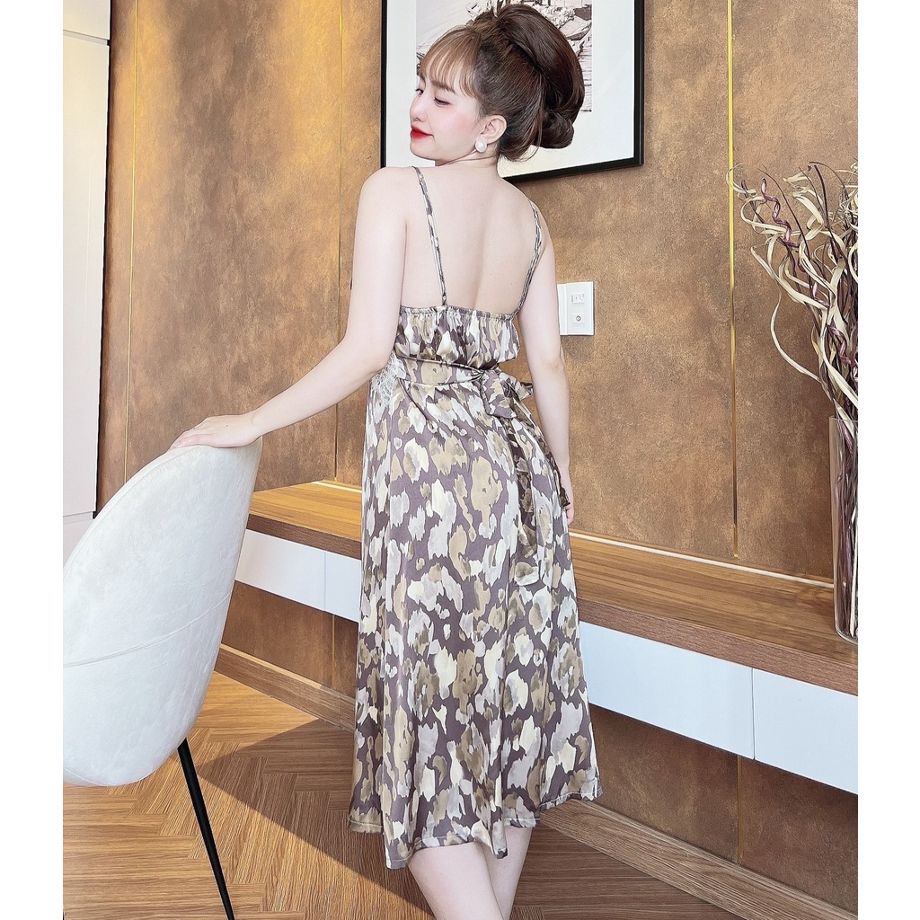 Váy Dài Lụa Nữ SOJUN Vải Latin Kết Nút Có Mút 43-60Kg