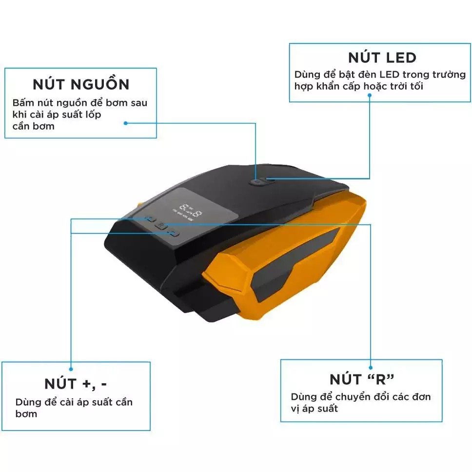 Bơm lốp ô tô xe hơi điện tử thông minh Tự Ngắt Khi Đầy CAR365VN, Cống Suất Lớn, Bơm Nhanh ( BH 12Th - 1 đổi 1 - 30 ngày)