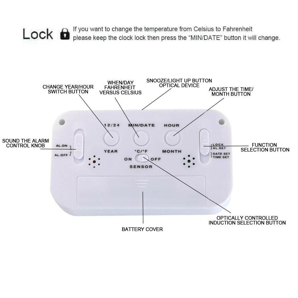 Đồng Hồ Báo Thức Kỹ Thuật Số Màn Hình LED Hiển Thị Nhiệt Độ Và Lịch