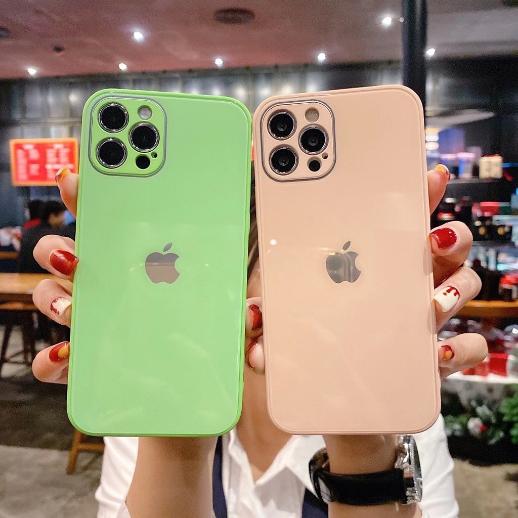 Ốp Lưng Kính Viền Vuông Giả iphone 12  mặt  cường lực viền dẻo cùng màu với lưng máy Iphone 6p đến 11Promax | BigBuy360 - bigbuy360.vn