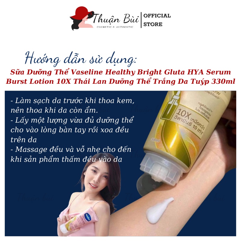 Sữa Dưỡng Thể Vaseline Healthy Bright Gluta HYA Serum Burst Lotion 10X Thái Lan Dưỡng Thể  Trắng Da Tuýp 330ml