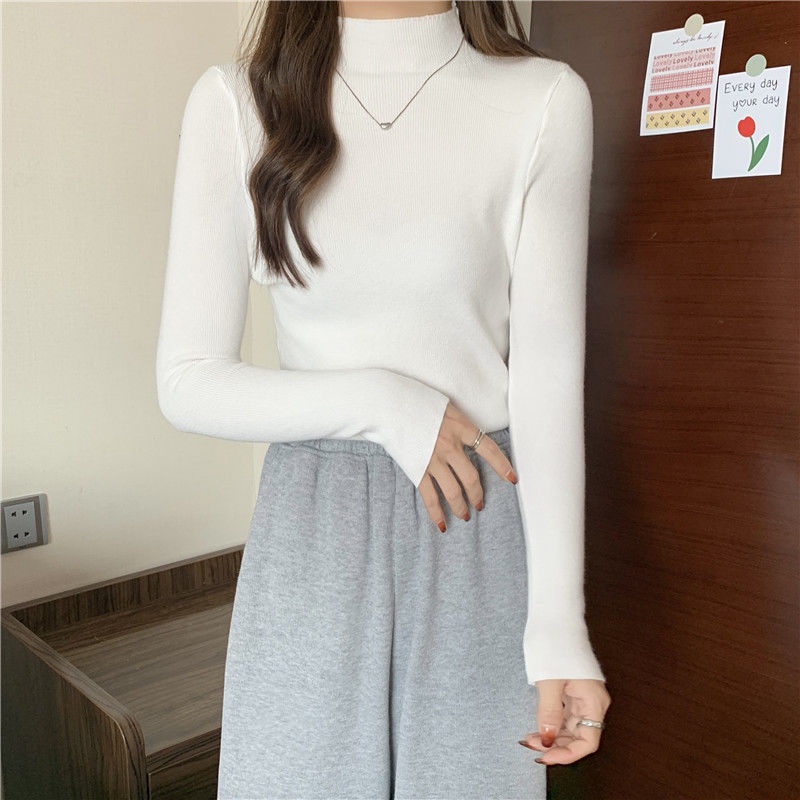 Áo Len Tay Dài Cổ Lọ Màu Trơn Đơn Giản Phong Cách Hàn Quốc