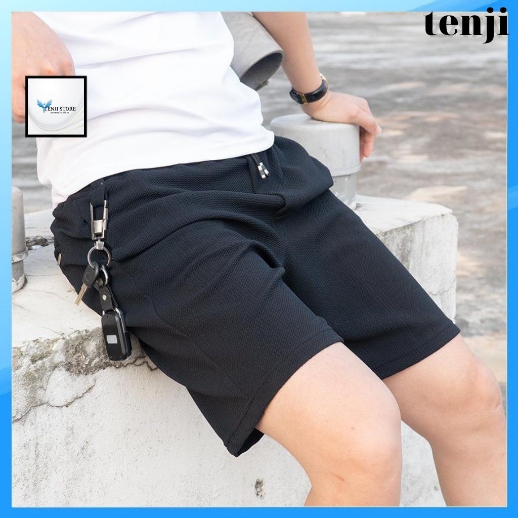 Quần short nam đùi mặc nhà thể thao cao cấp co dãn 4 chiều màu đen, trắng thời trang Tenji4 (44 - 75kg)