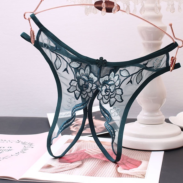 [FREESHIP❤️] Quần Lót Nữ Lọt Khe Xuyên Thấu Xẻ Đáy Thêu Hoa Hồng Đối Xứng Gợi Cảm Freesize Dưới 60Kg