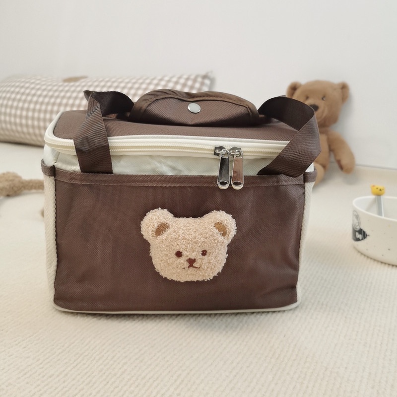 Túi Giữ Nhiệt Đựng Hộp Cơm Trưa In Họa Tiết Gấu Phong Cách Hàn Quốc Xinh Xắn