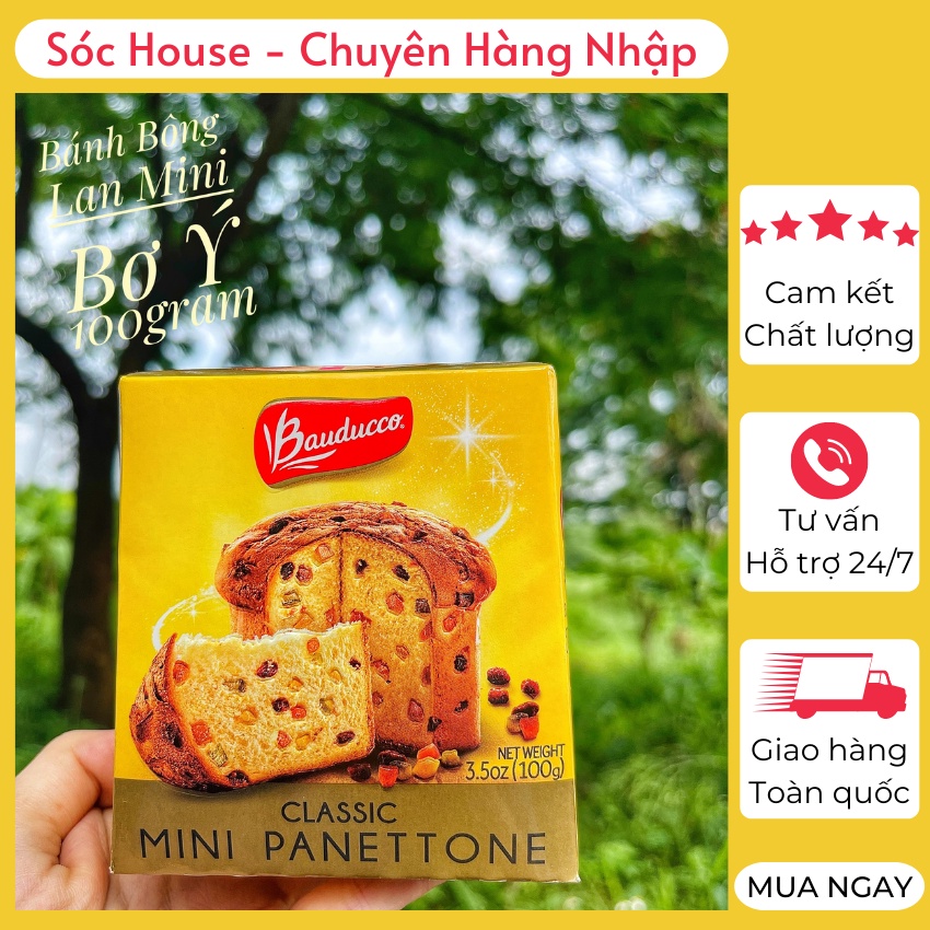 Bánh bông lan 80Gram men tự nhiên ⚡ GIÁ TỐT NHẤT ⚡ Bánh mì nhân Trái cây sấy và Socola Ý Panettone Bauducco 100g