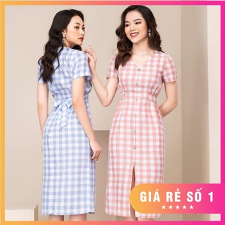 ĐẦM CARO PHỐI NÚT THỜI TRANG K10 ĐỦ SIZE S,M,L,XL,XXL