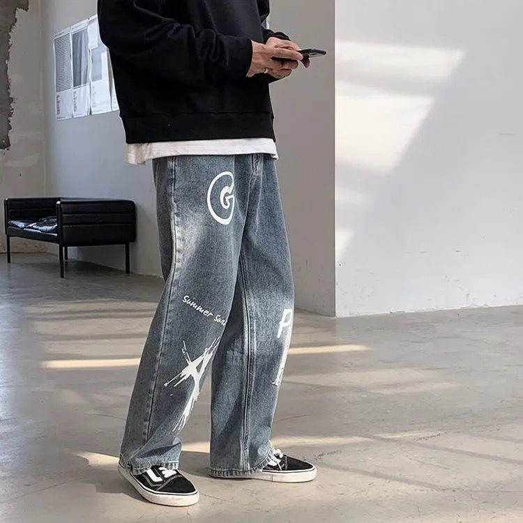 Quần Jean Ống Rộng Họa Tiết Hoạt Hình Graffiti Phong Cách Hip Hop Cá Tính Cho Nam | BigBuy360 - bigbuy360.vn