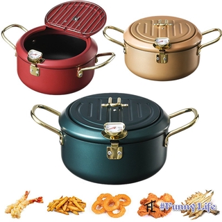 FL Upgrade Tempura Deep Fryer Pot With Thermometer And Oil Drainer Rack Lid, Non-stick Stainless Steel Fryer Frying Pot for Kitchen French Fries, Fish and Shrimp