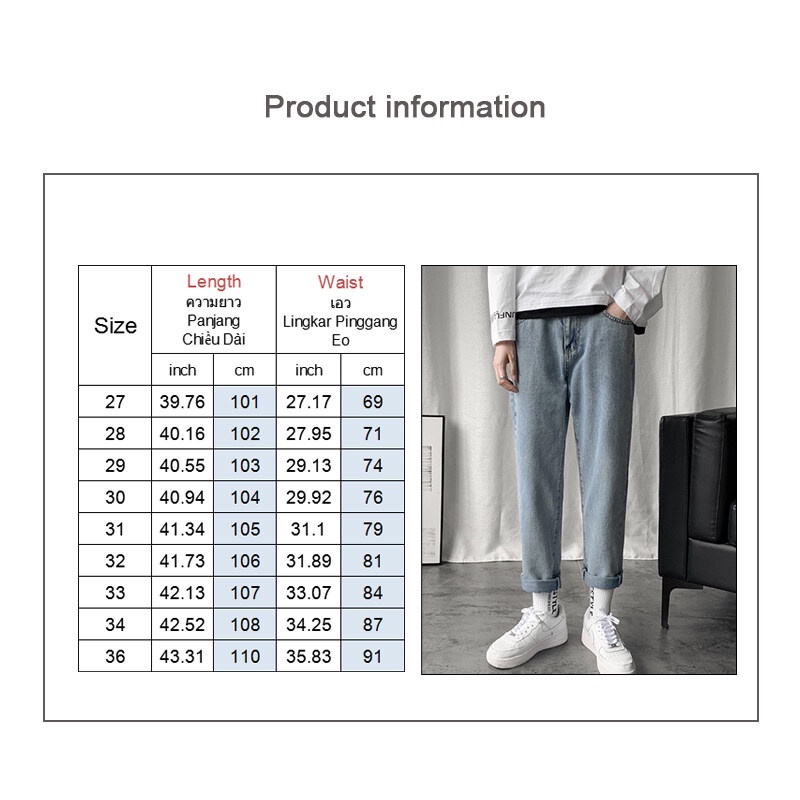 Quần jean AOKANG ống suông màu xanh dương và đen thoải mái cho cặp đôi