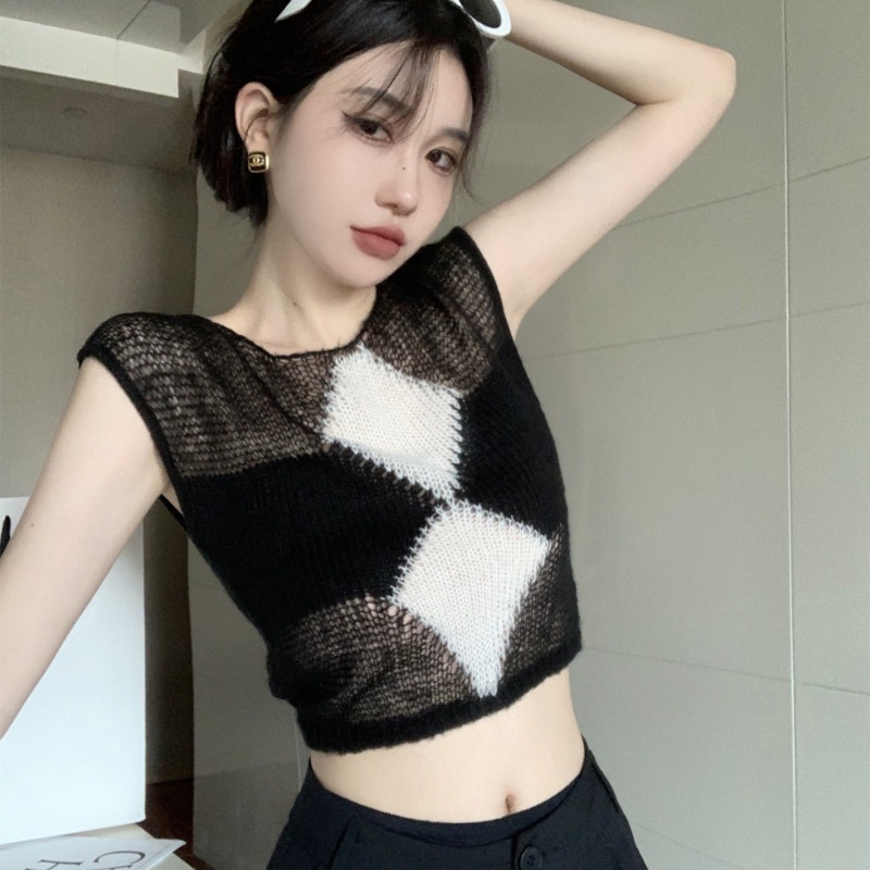 Áo Dệt Kim Mỏng Không Tay Siêu Nhỏ Trong Suốt Thời Trang Dành Cho Nữ