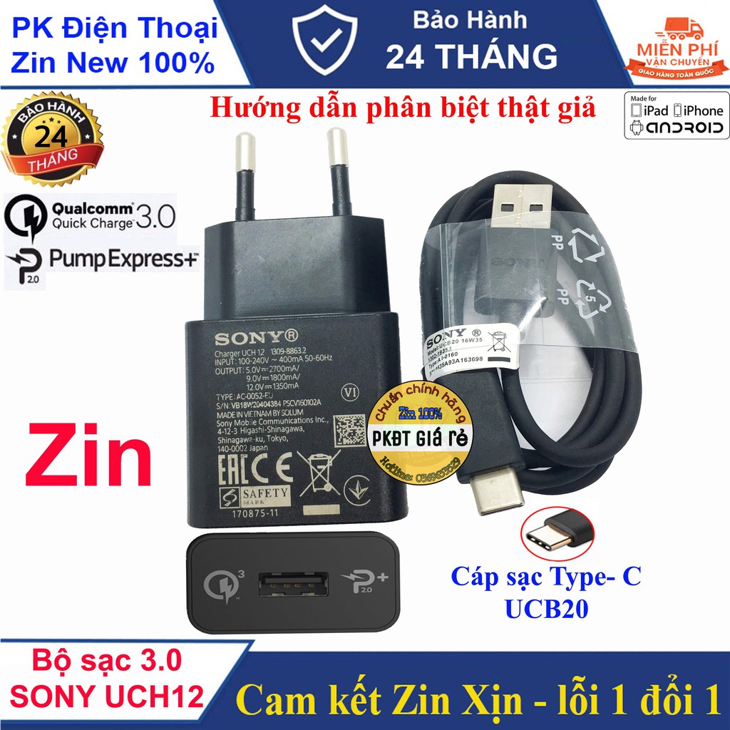 Bộ sạc nhanh 3.0 Sony UCH12  chính hãng,BH 12 tháng