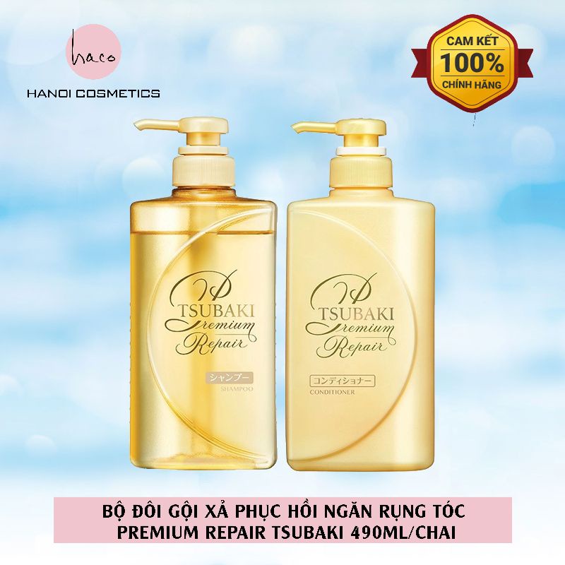 Bộ đôi gội xả Phục hồi ngăn rụng tóc Premium Repair Tsubaki 490ml/chai