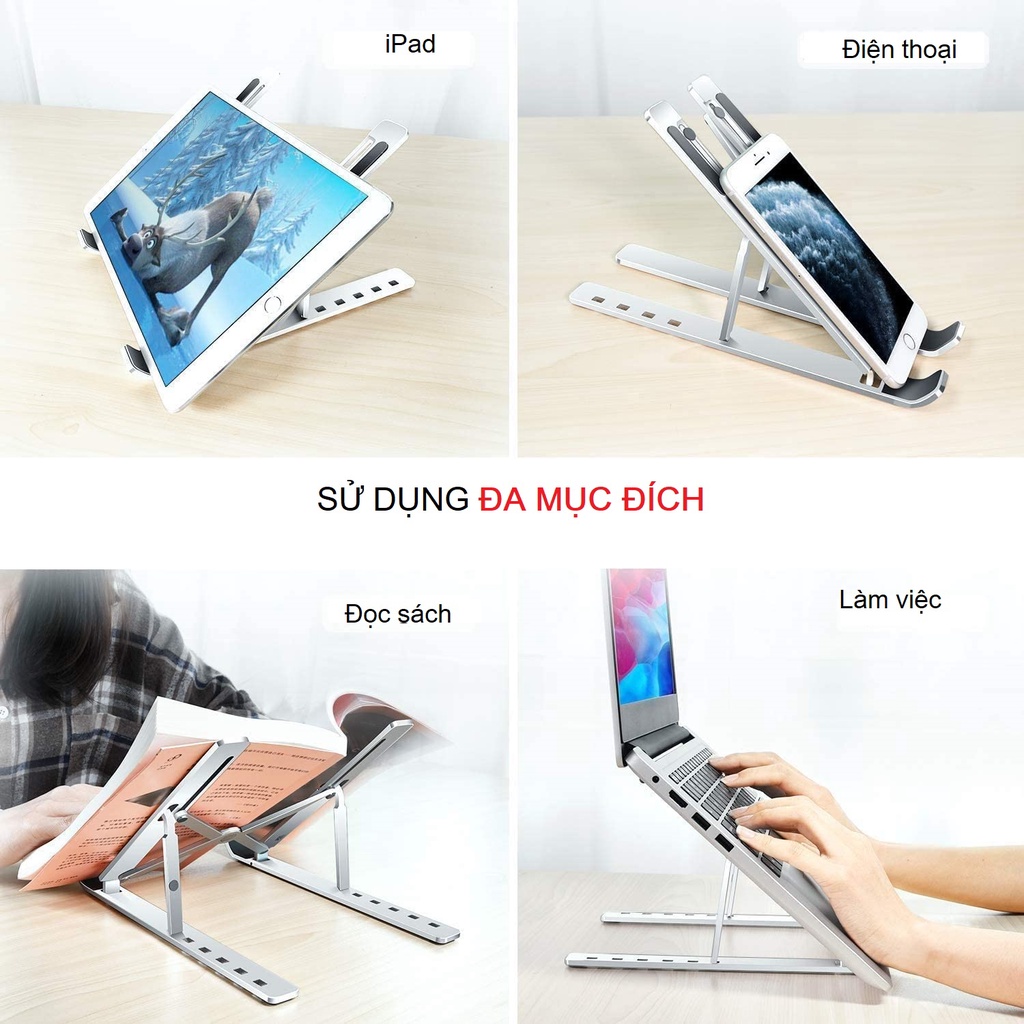 Đế tản nhiệt laptop, Giá đỡ máy tính, Macbook, Ipad 14 inch 15 6 inch 17 inch hợp kim nhôm gấp gọn, kệ đế laptop Vinbuy