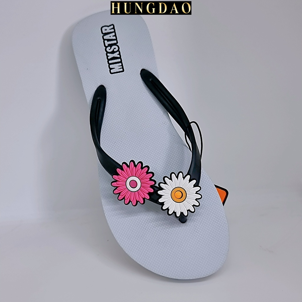 Dép xỏ ngón nữ Thái Lan Mixstar đính 2 sticker hình hoa cúc cute có đế chống trượt mang đi chơi nhiều màu đủ size