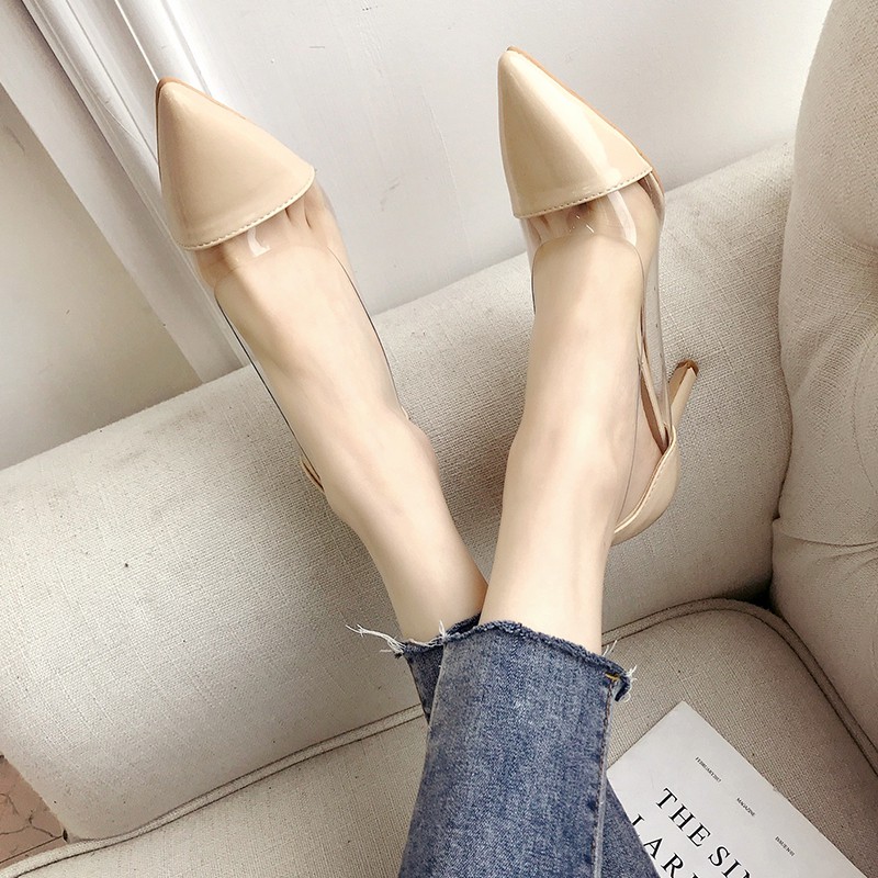 (Order) Giày cao gót pha nhựa trong suốt gót 8cm [VIDEO +ẢNH THẬT SHOP CHỤP]