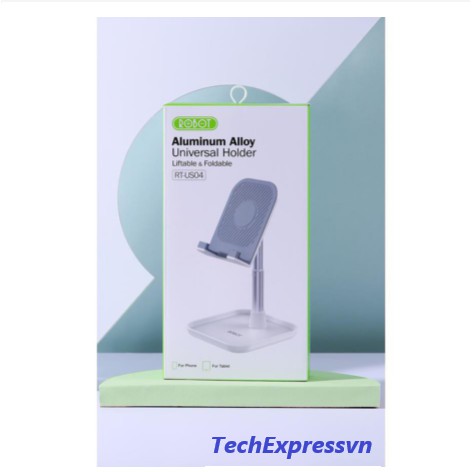 ROBOT RT-US04_ Giá Đỡ Điện Thoại/Máy Tính Bảng- Hợp Kim Nhôm Cao Cấp Tăng Giảm Chiều Cao- Đế Vững Chắc Kiểu Dáng Nhỏ Gọn