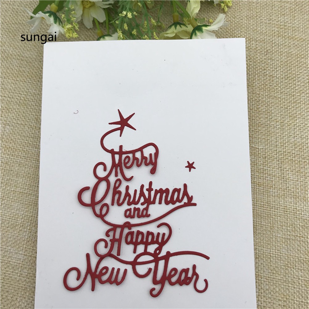 Khuôn kim loại chữ " Merry Christmas " dùng để hỗ trợ cắt giấy trang trí thiệp giáng sinh