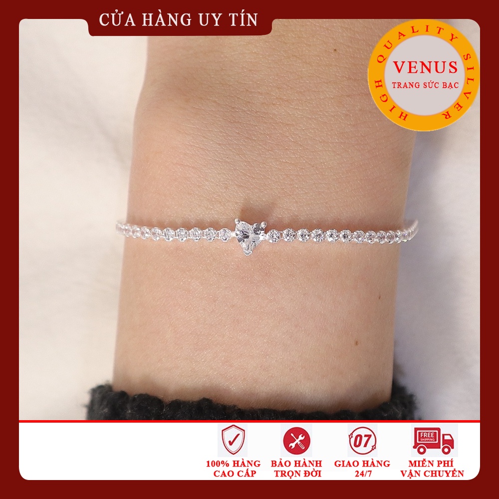 Lắc tay nữ đá nhỏ mặt tim- Hàng cao cấp- Trang sức bạc Venus