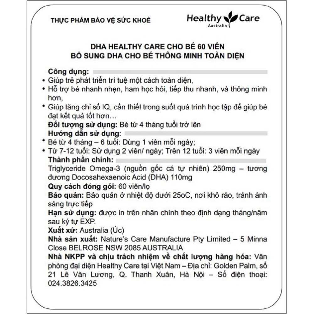 DHA Healthy Care cho bé 60 viên – Bổ sung DHA giúp bé sáng mắt, thông minh