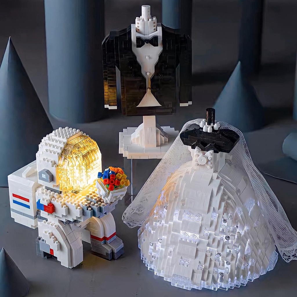 Đồ chơi xếp hình lắp ráp Váy cưới kèm đèn led phát sáng tặng người yêu siu xinh Nanoblocks
