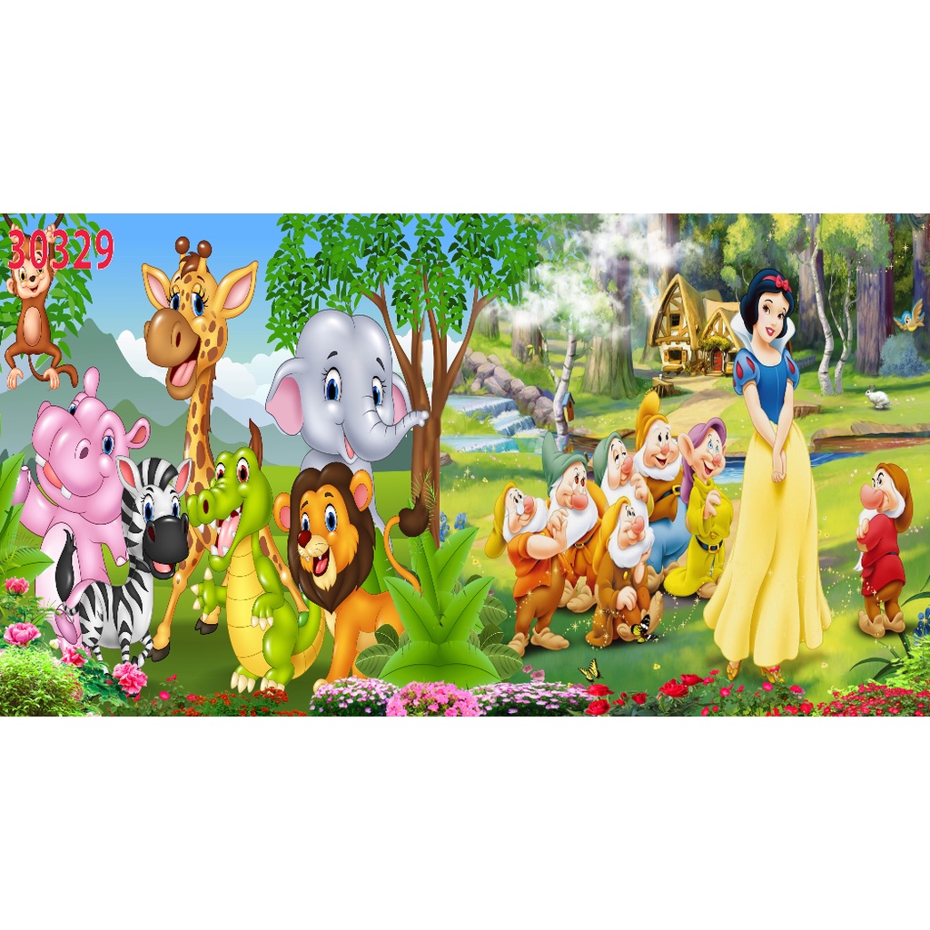 Tranh Dán Tường Trẻ Em Chủ Đề Công Chúa BẠCH TUYẾT, NGƯỜI ĐẸP VÀ QUÁI VẬT, LỌ LEM
