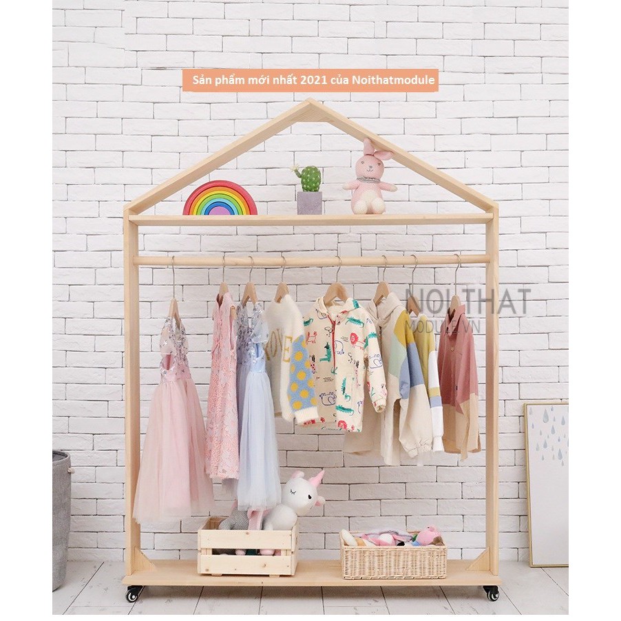 Gía treo quần áo trẻ em, tủ treo quần áo gỗ  hình mái nhà  dành cho trẻ ( no piant ) thân thiện với trẻ em | BigBuy360 - bigbuy360.vn
