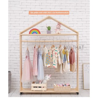 Gía treo quần áo trẻ em, tủ treo quần áo gỗ  hình mái nhà  dành cho trẻ ( no piant ) thân thiện với trẻ em