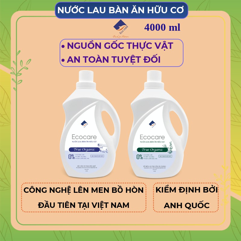 Nước lau bàn ăn hữu cơ Bồ hòn ECOCARE 4000ml kết hợp tinh dầu tự nhiên (Quế/Sả Chanh), tẩy rửa an toàn hiệu quả