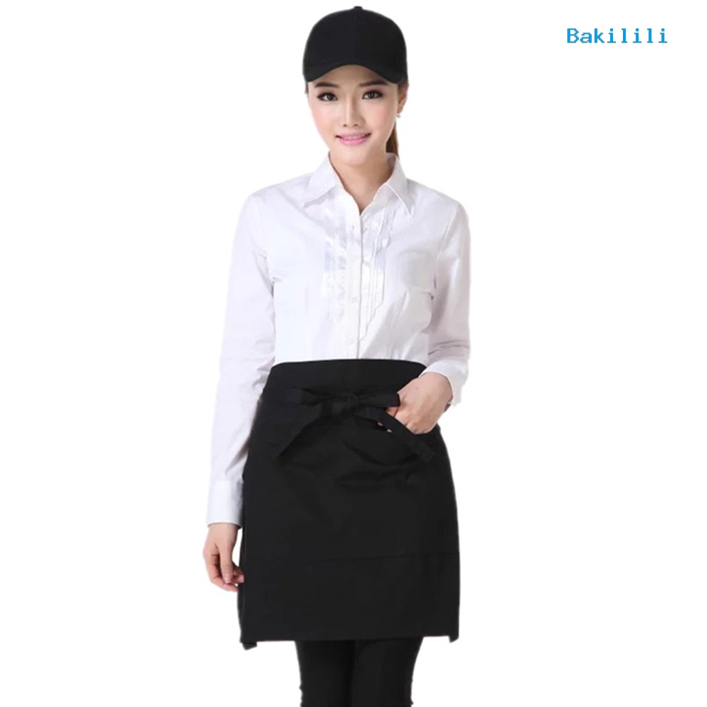 Tạp Dề Nấu Ăn Ngắn Ngang Eo Có Túi Màu Trơn Cho Nhà Hàng