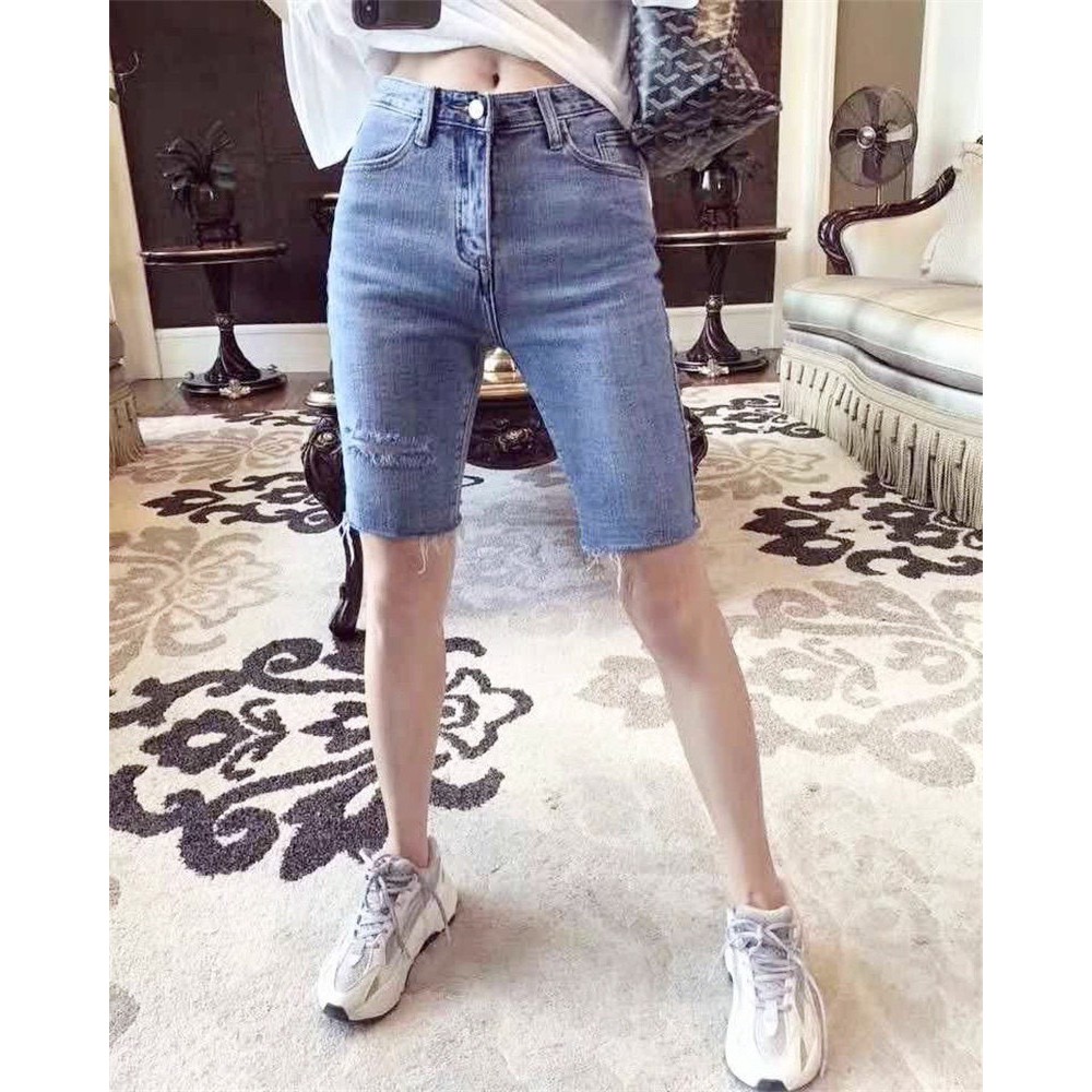 Quần jean lửng BIG SIZE lưng cao, rách cạnh đùi co dãn mạnh dành cho người béo 60kg~90kg
