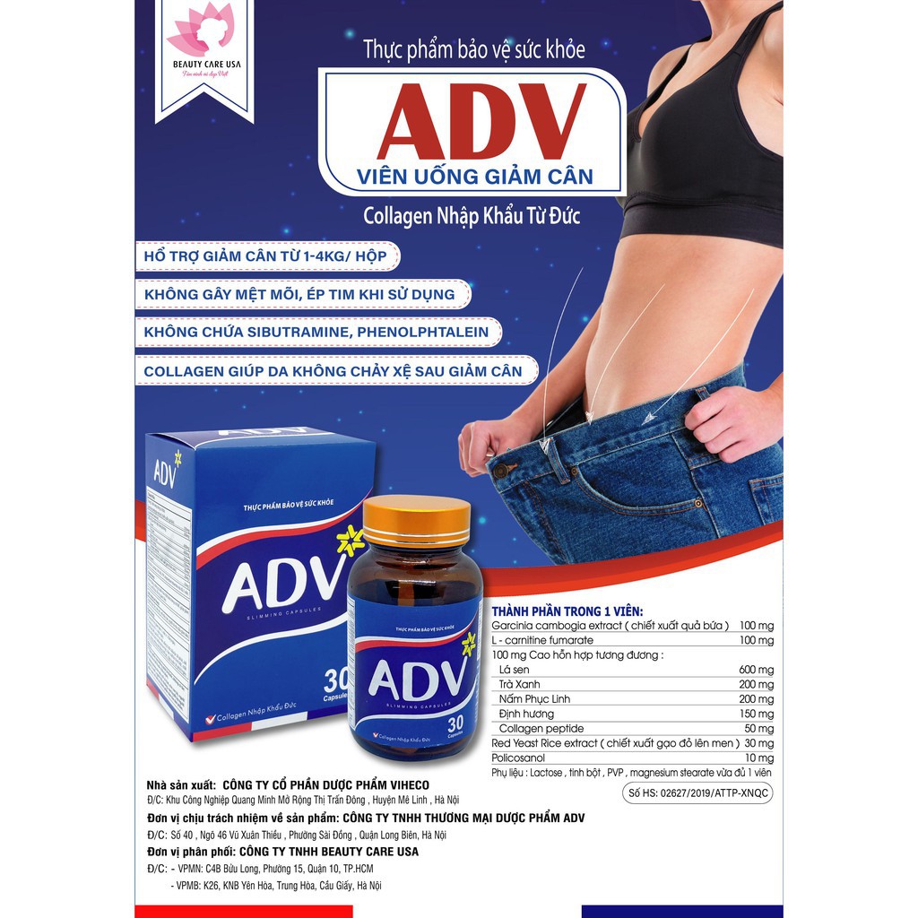 ✔️️️[Chính Hãng] Giảm Cân Giảm Béo An Toàn Hiệu Quả ADV SLIMMING CAPSULES dùng cho Người Thừa Cân Béo Phì Mỡ Máu Cao