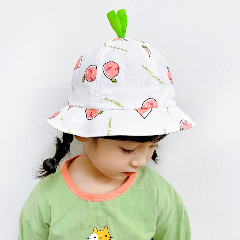 [Mã FASHIONCB264 giảm 10K đơn bất kỳ] Printed Bean Sprouts Sunbath Hat For Baby Girl Cute Flat-edge Fisherman Hat